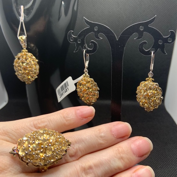 BRAZILIAN CITRINE EARRINGS AND PENDANT. - Picture 6 of 6